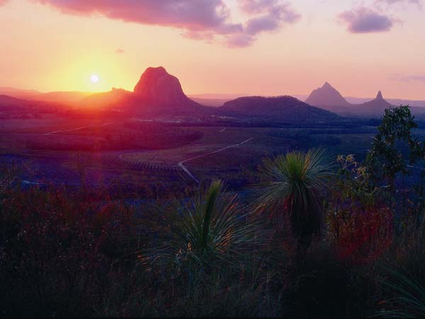 Sunset over Glasshouse Mountains